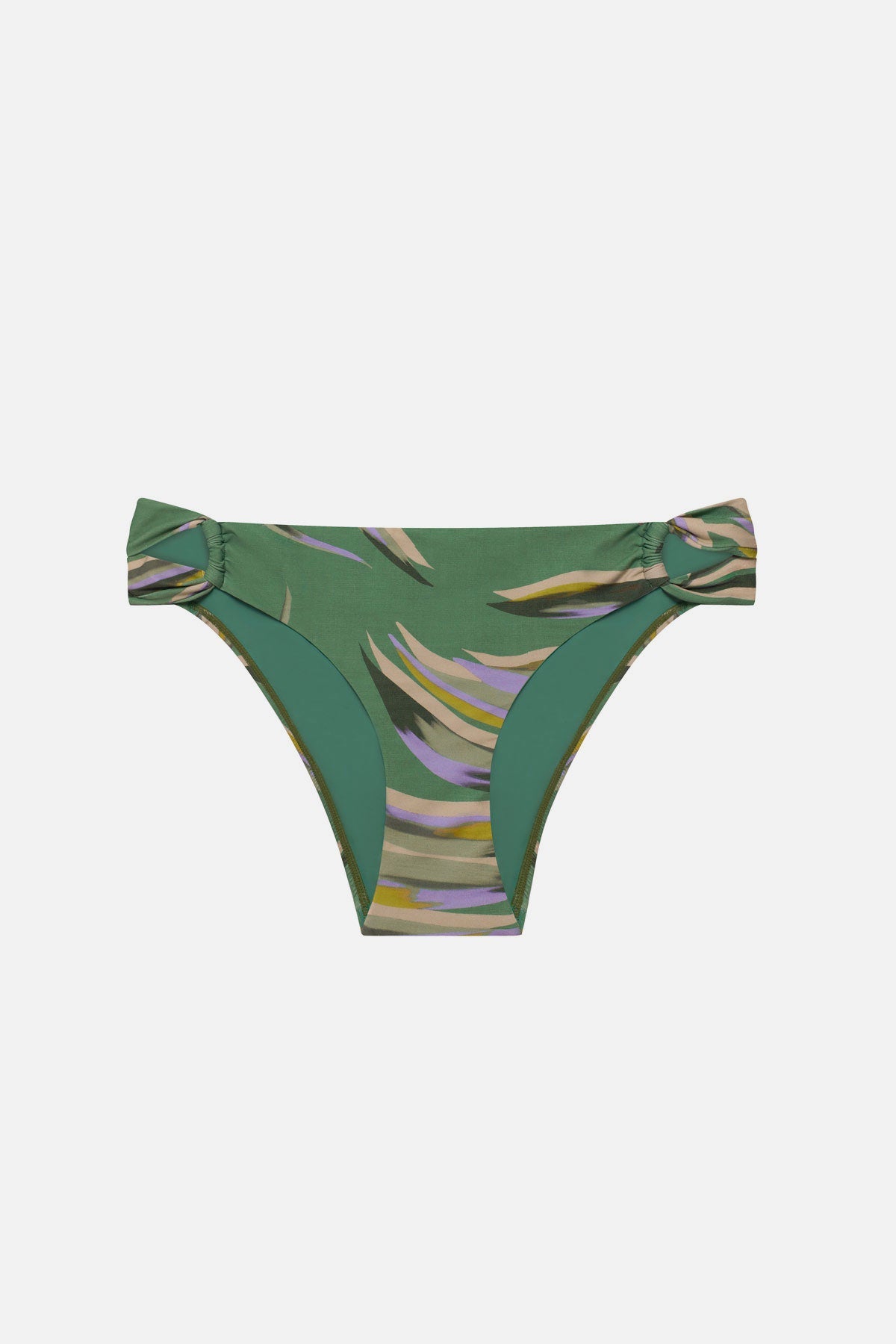 Multicolored leaf printed swim bottoms with side cutouts