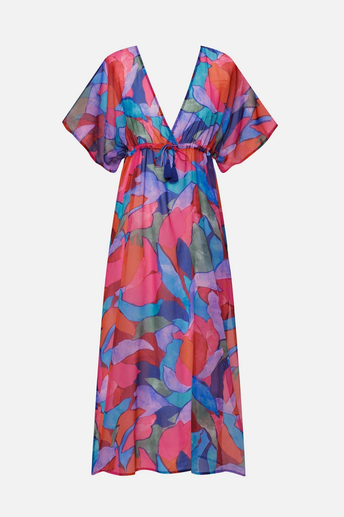 Multicolored abstract printed sheer swim cover up