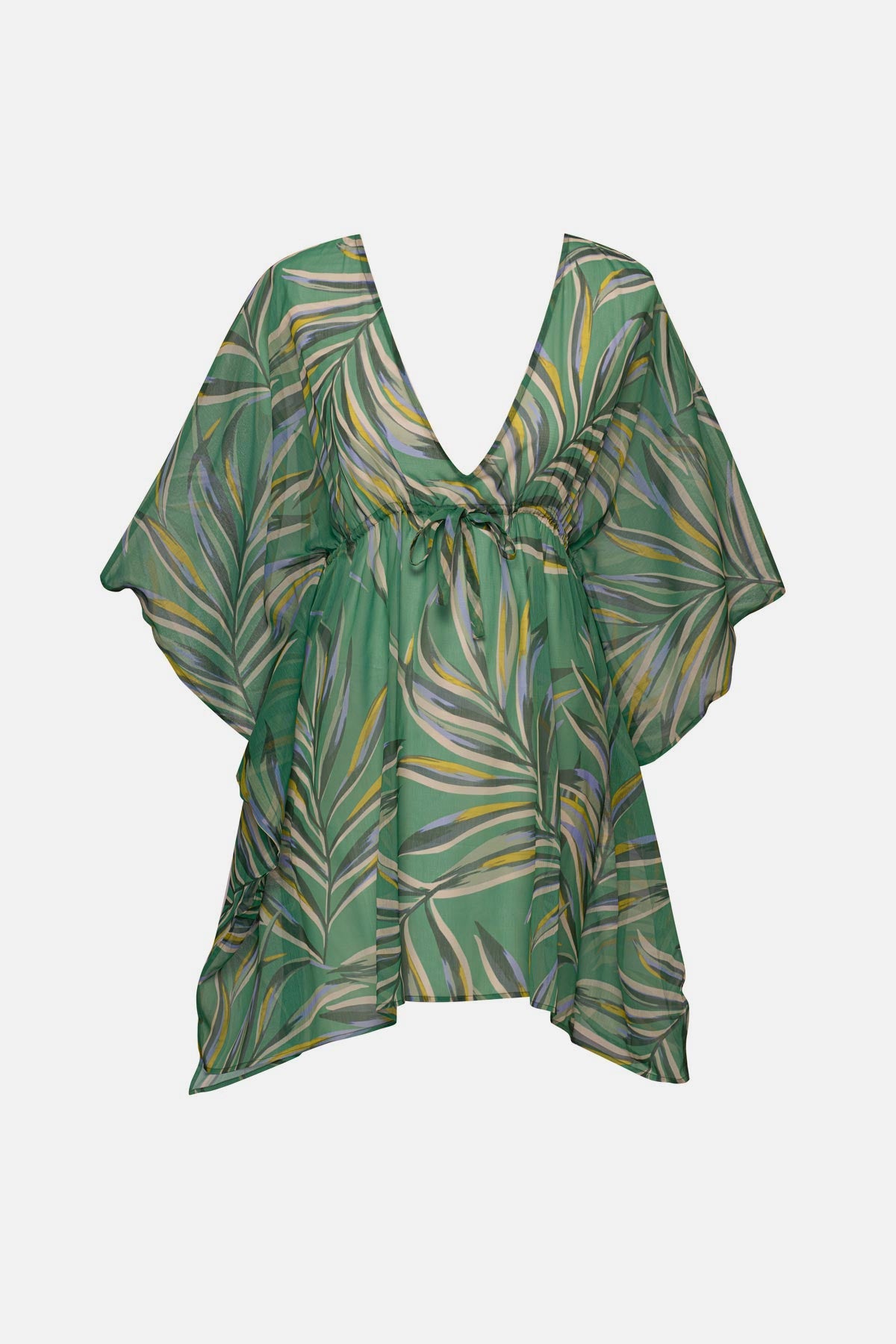 Multicolored leaf print sheer swim cover up