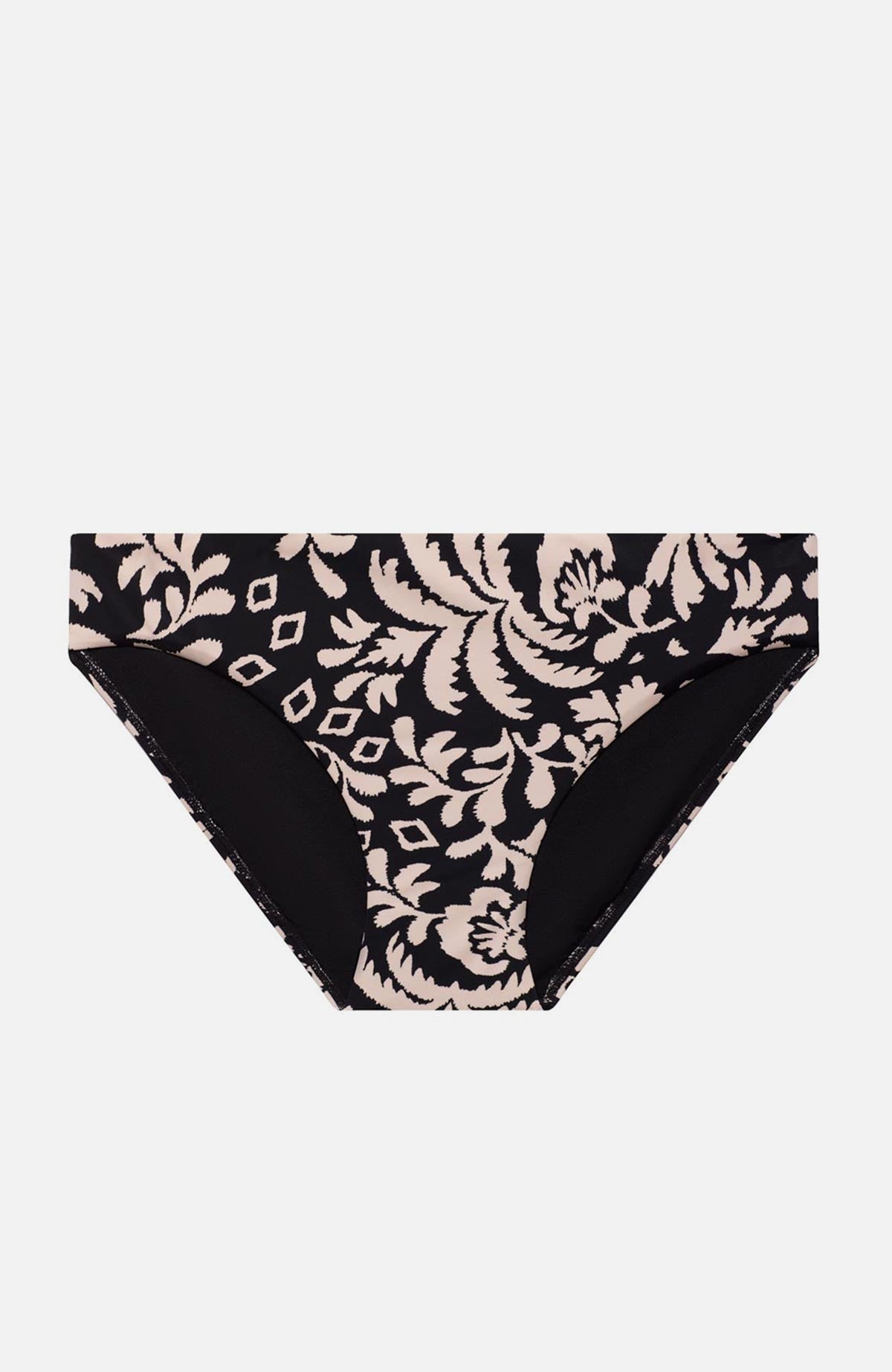 Low rise black and white palm tree printed swim bottoms