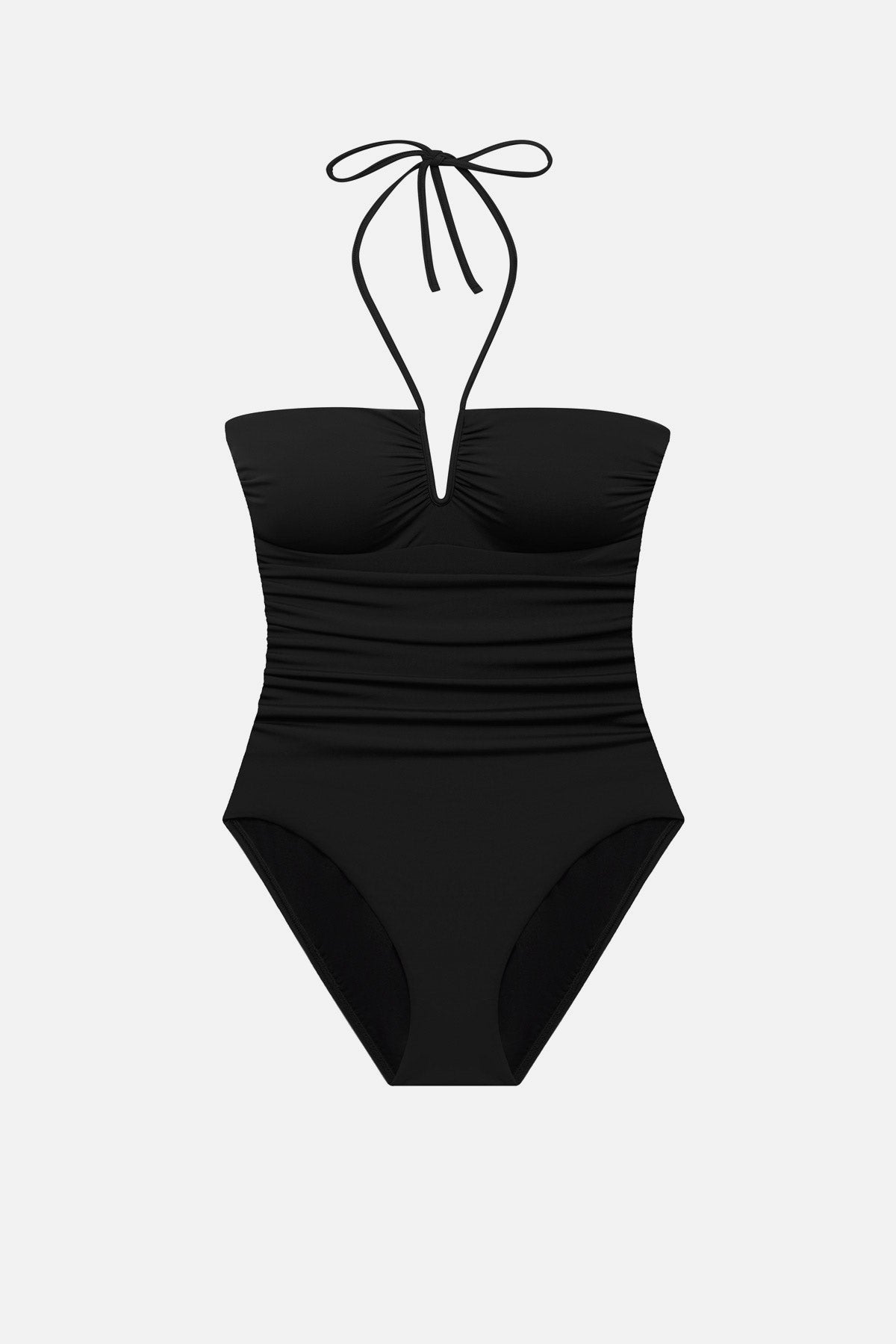 Black one-piece halter bandeau swimsuit