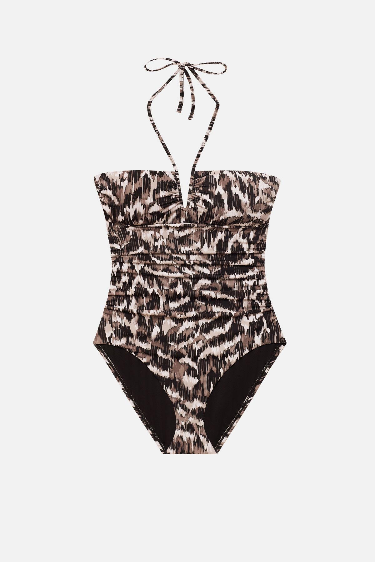 Animal skin printed one-piece swimsuit with halter tie